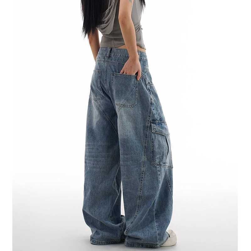 Korean Retro Lady High Waist Jeans Female New Streetwear Baggy Denim Trousers Women Comfortable Straight Leg Pants M260310