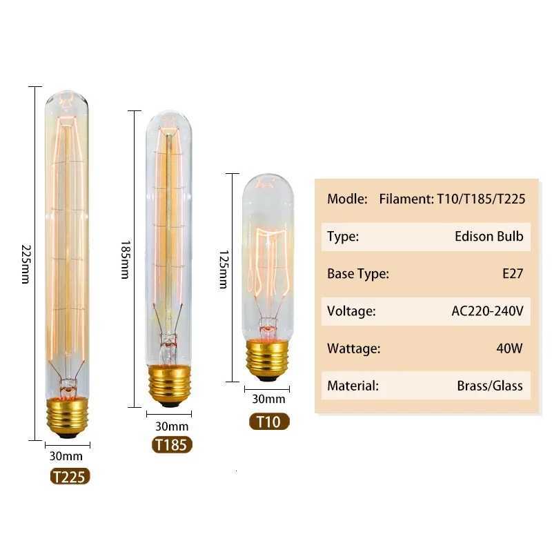 6pcs/lot Retro Edison Bulb C35 T45 ST64 G80 G95 A60 Filament Light 40W E27 Vintage Ampoule Incandescent Lamp Decorative Lights H260310