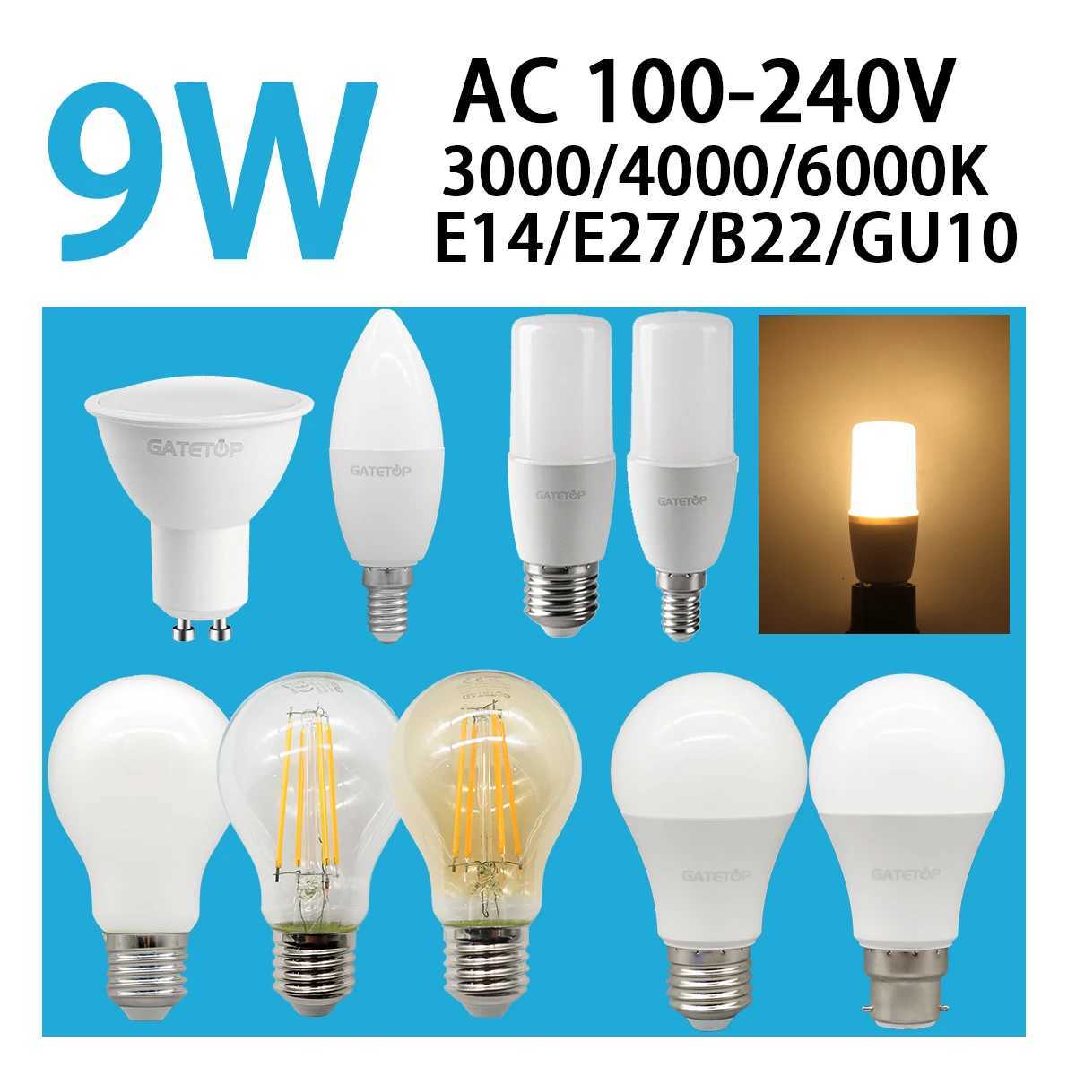1-10pcs E27 LED Filament Bulb Retro Edison Vintage Lamp B22 E14 GU10 Spot Light AC100V-240V Light Bulb Glass Bulb for Home Room H260310