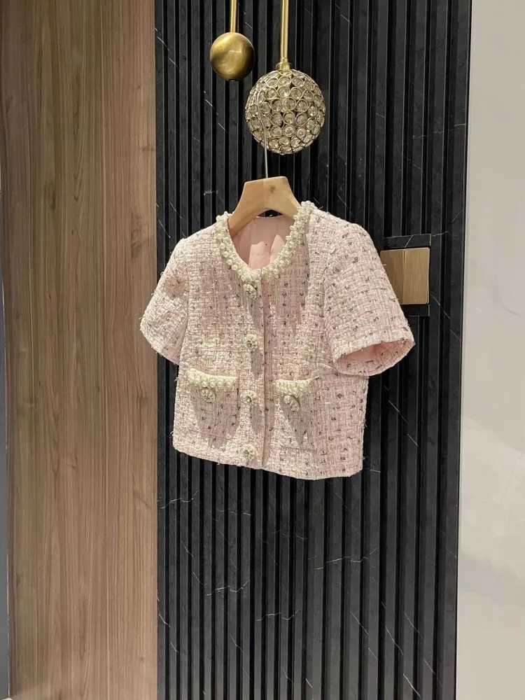 Autumn Spring Beading Diamond Button Women Tweed Jacket Outfits Mid-Calf Length Skirt Sets O-Neck Party Short Coat Two Piece SetT260310