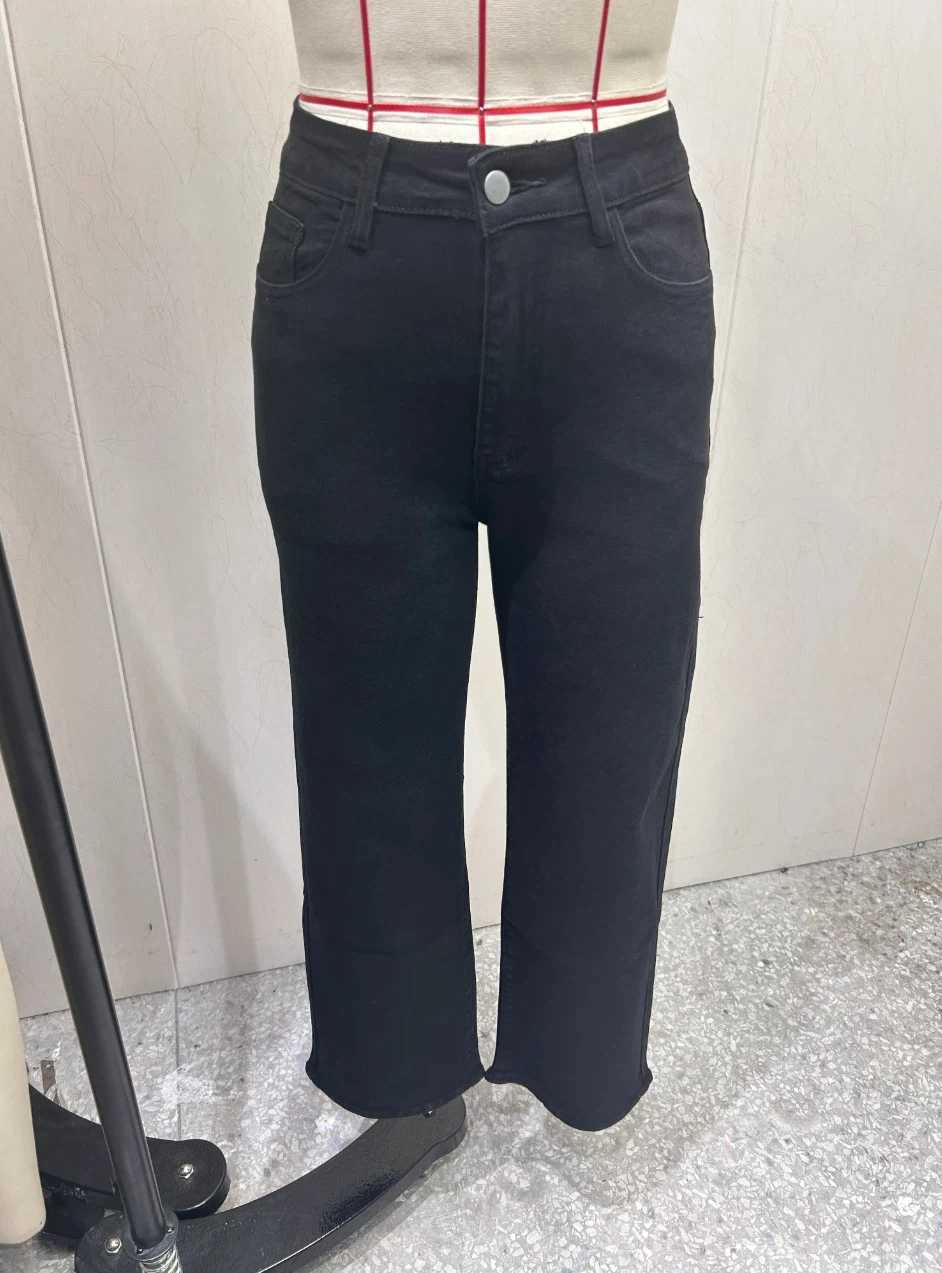 Y2k Jeans For Woman Elastic Straight Leg Butt Lifting Tummy Control Denim Pants Black Stretch Slim High Waist M260310