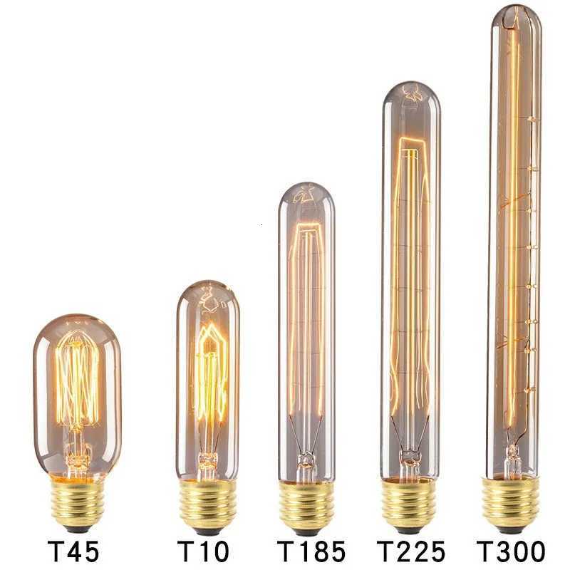 Edison Tungsten Filament Bulb t30-300 Straight Filament Retro With Iron Frame Industrial Style Long Groove Decorative Bulb H260310
