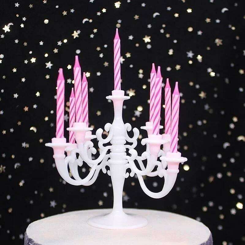 9 Pack Candles and Candlestick Holders 1 Set Toppers Birthday Party Cake Candle Holder Decorations H260310