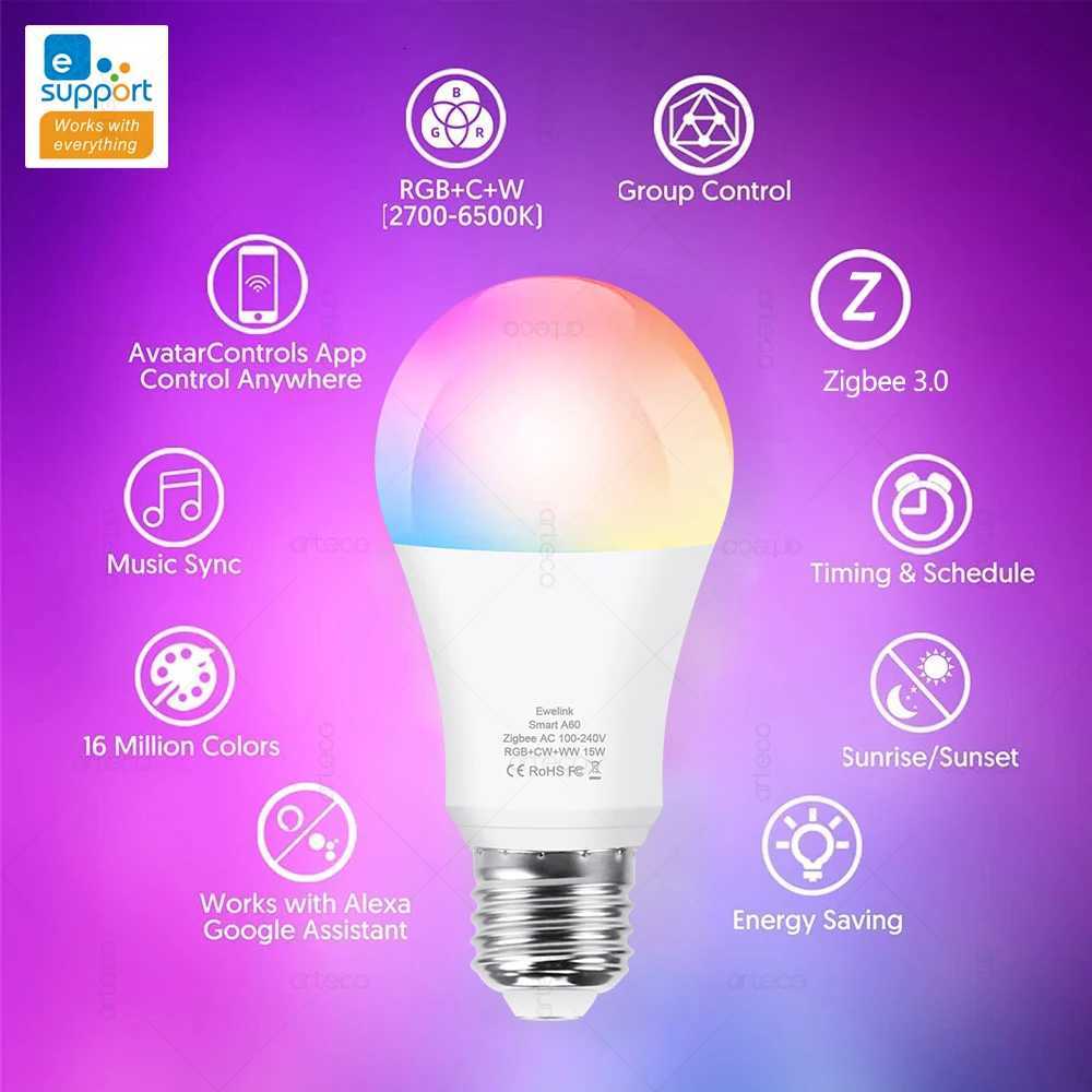 15W 18W E27 Zigbee Smart Light Bulbs RGB E27 Led Bulb AC100-240V Smart Home Zigbee Lamp Works With Alexa Google Home Smartthings H260310