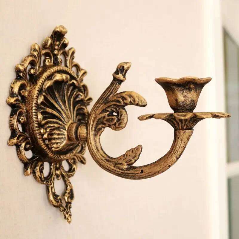 Hanging Candlestick Retro Bronze Decoration Candle Holder French Wall Wrought Iron Garden Decorative Hook H260310