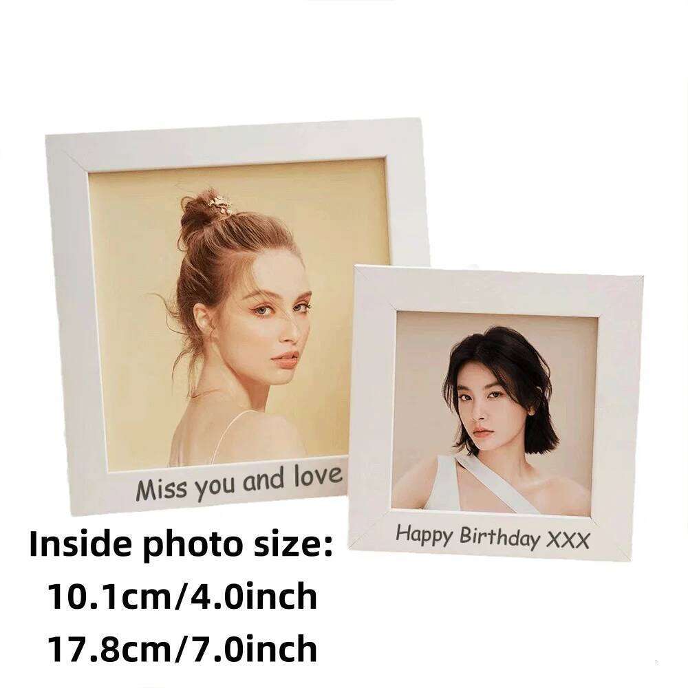 Customized Personalized Text Square 4 Inch/7 Inch Couple Lover Family Children Friends Wooden Photo Frame Wholesale H260310 - view 3