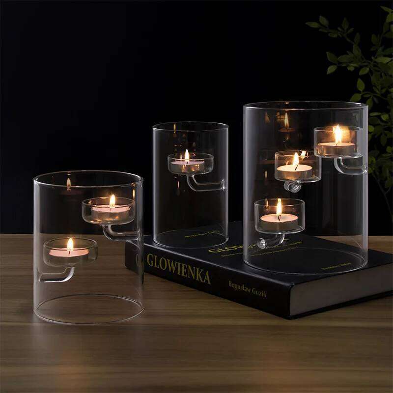 Glass Candle Holder Cylinder Hurricane Candleholder Artistic Tealight Containers for Wedding Party Desktop Room Home Decorations H260310
