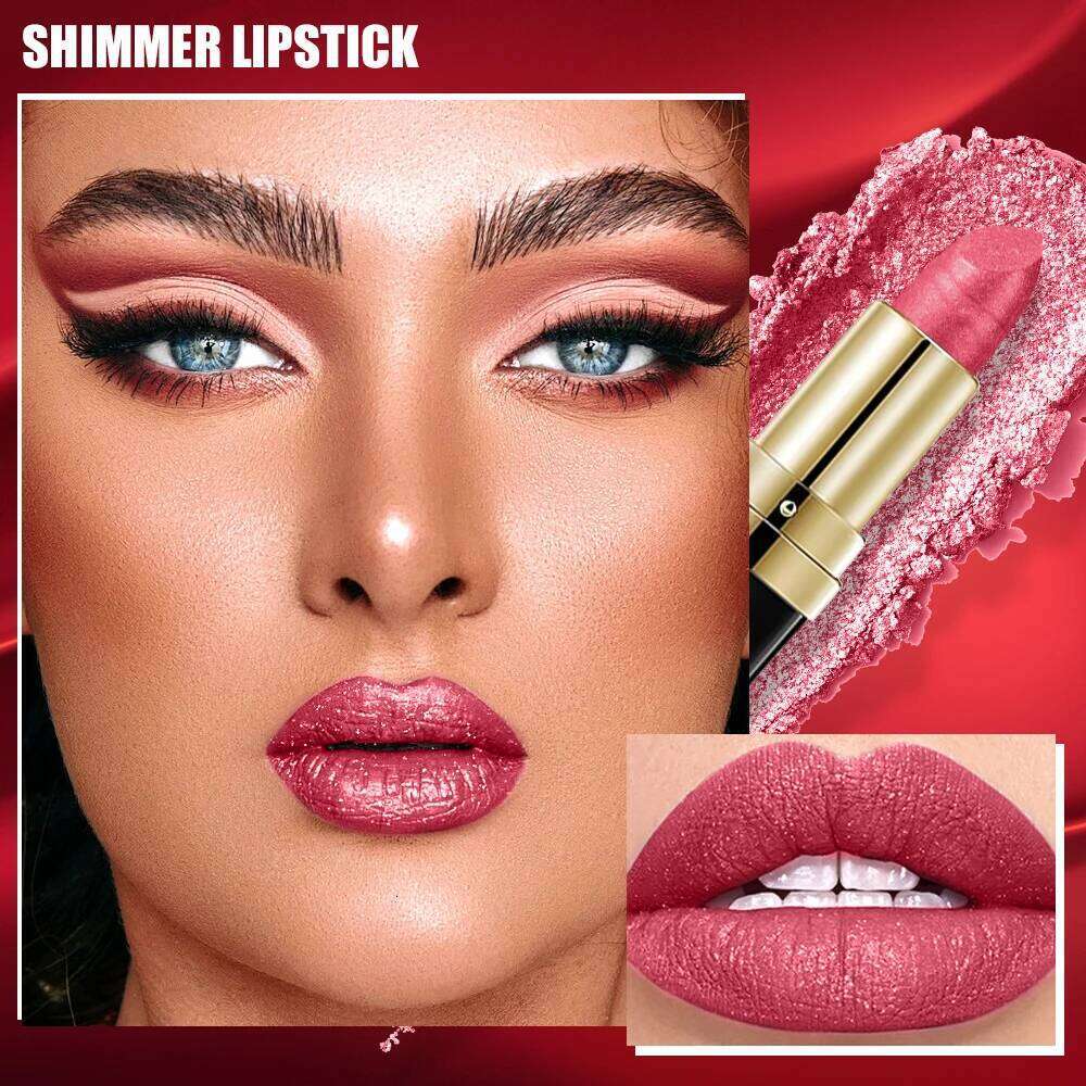 10 Colors Glitter Waterproof Long Lasting Diamond Pearlescent Metallic Lipstick Lipgloss Women Lips Makeup Cosmetic Z260310