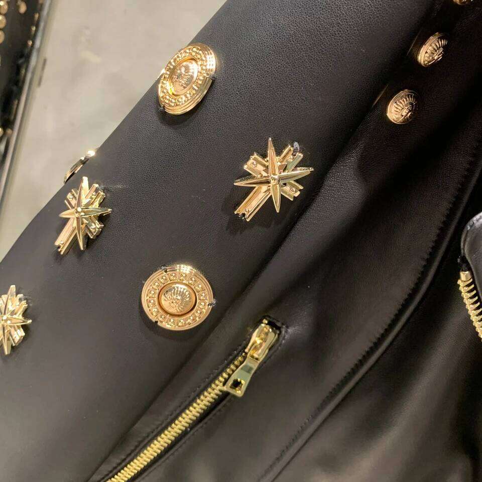 Vintage Gothic Star Rivet Studded Black Leather Jacket Edgy Punk Rock Streetwear Outerwear For Alternative Fashion Enthusiasts MAKOUFEI