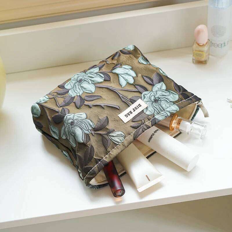 Dark green lotus large-capacity women's cosmetic portable cosmetics change storage travel toiletry commuter line bag XJ260310