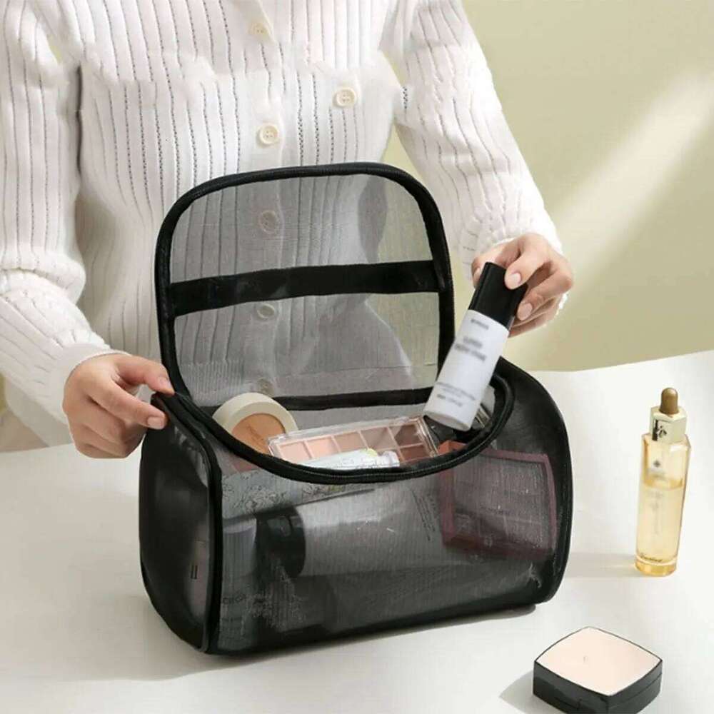 Transparent mesh design for travel storage makeup bag, large capacity cosmetics finishing toiletry bag one pack XJ260310
