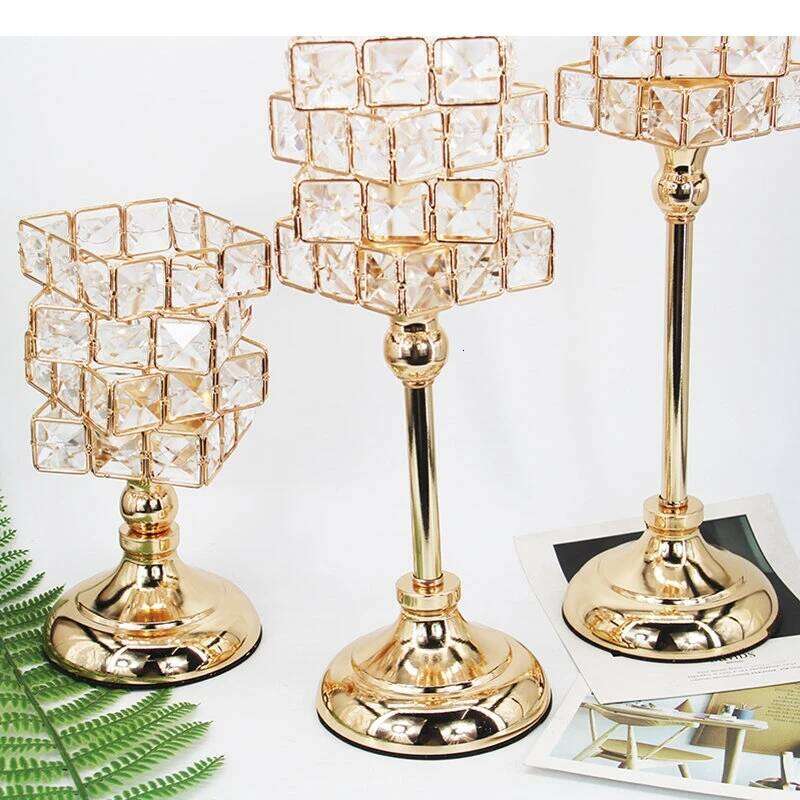 Crystal Candlestick Metal Stand Candelabros Home Desktop Candle Holders Candles Ornaments Decor Wedding Decoration H260310
