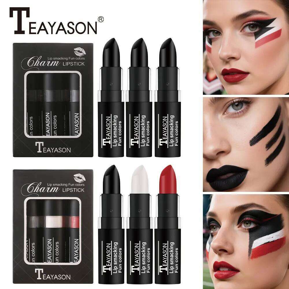 Three Velvet Matte Whitening Long-Lasting Non-Drying Black White Red Waterproof Sweat-Proof European and American Style Lipstick Set Z260310