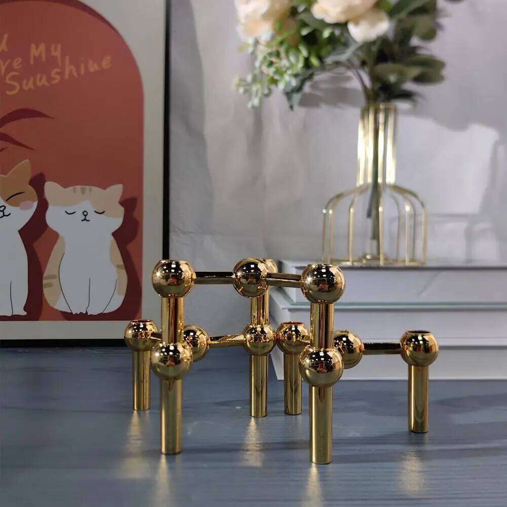 New Style Gold Candle Holder Nordic Metal Molecular Structure Candlestick Centerpiece Living Room Decoration Gift Home Decore H260310
