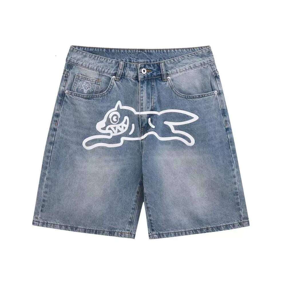 Y2k Jeans Haruku Hip Hop Flying Dog Graphic Print Retro Blue Baggy Denim Gym Shorts Mens Womens High Waist Casual Short