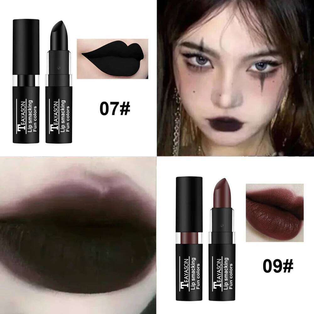 Punk Matte Black Lipstick Waterproof Long Lasting Party Glaze Personality Velvet Nude Tint Halloween Lip Cosmetics Z260310