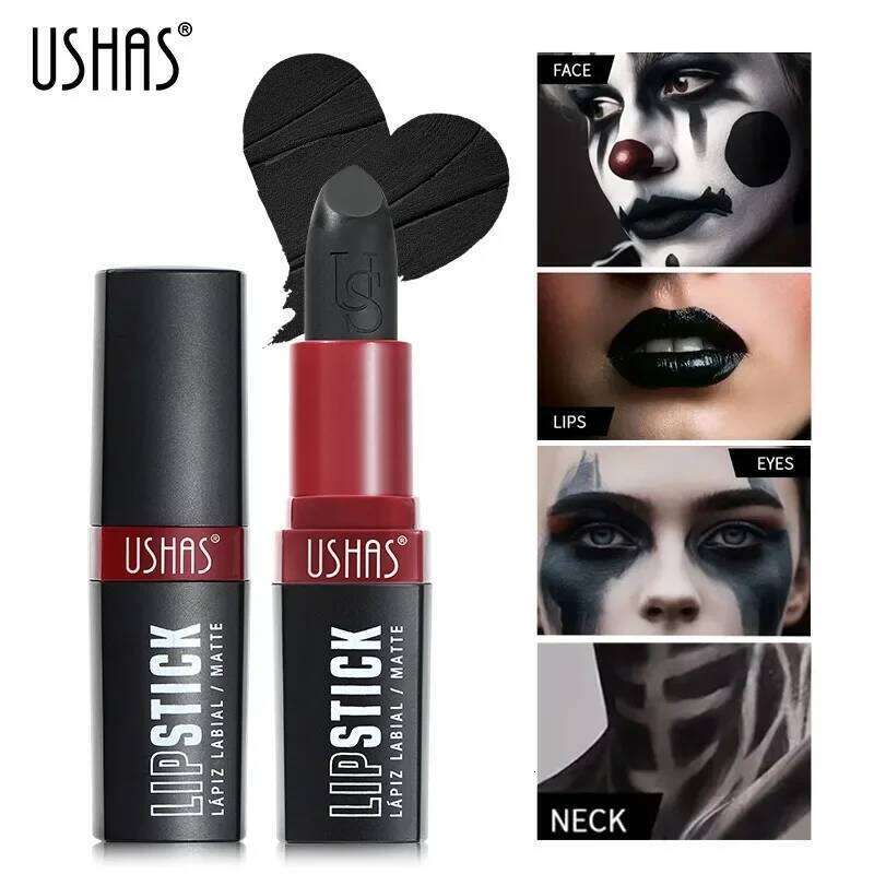 USHA's Black Lipstick Halloween Ready-to-Ship Waterproof Long-Lasting Matte Makeup Lip Gloss for Cross-Border Shopping Z260310