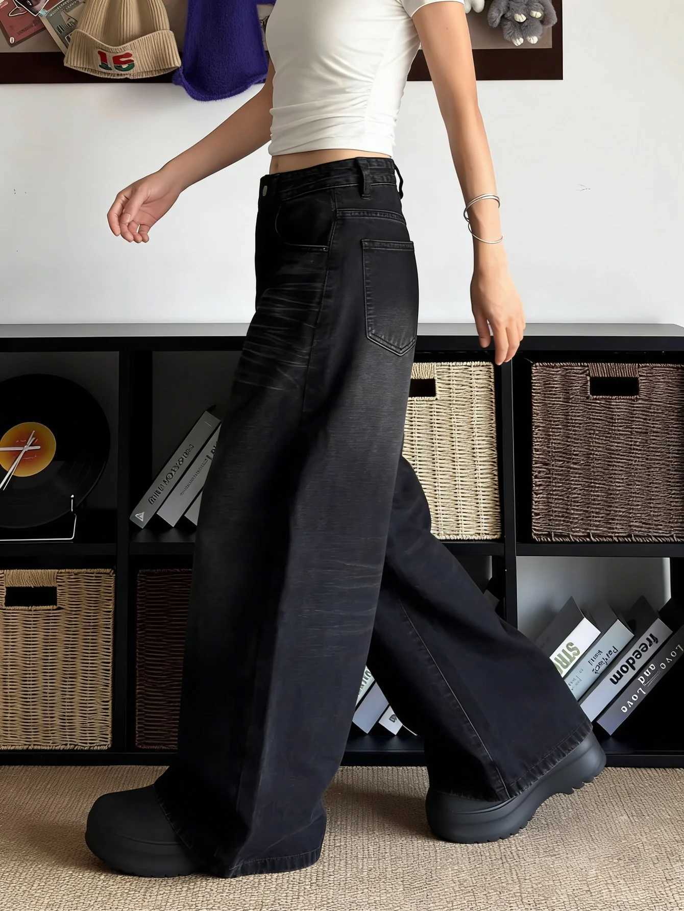 Solid Color Jeans Unisex Black Baggy Jeans Retro Y2K Drip Original No accessories or belts included M260310