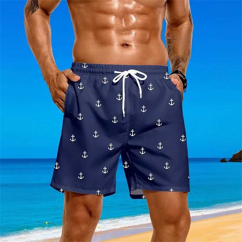Classic Simple Anchor All Over Print Beach Shorts Beach Leisure 3D Print Breathable Solid Color Swim Trunks Summer Trend Short N260310