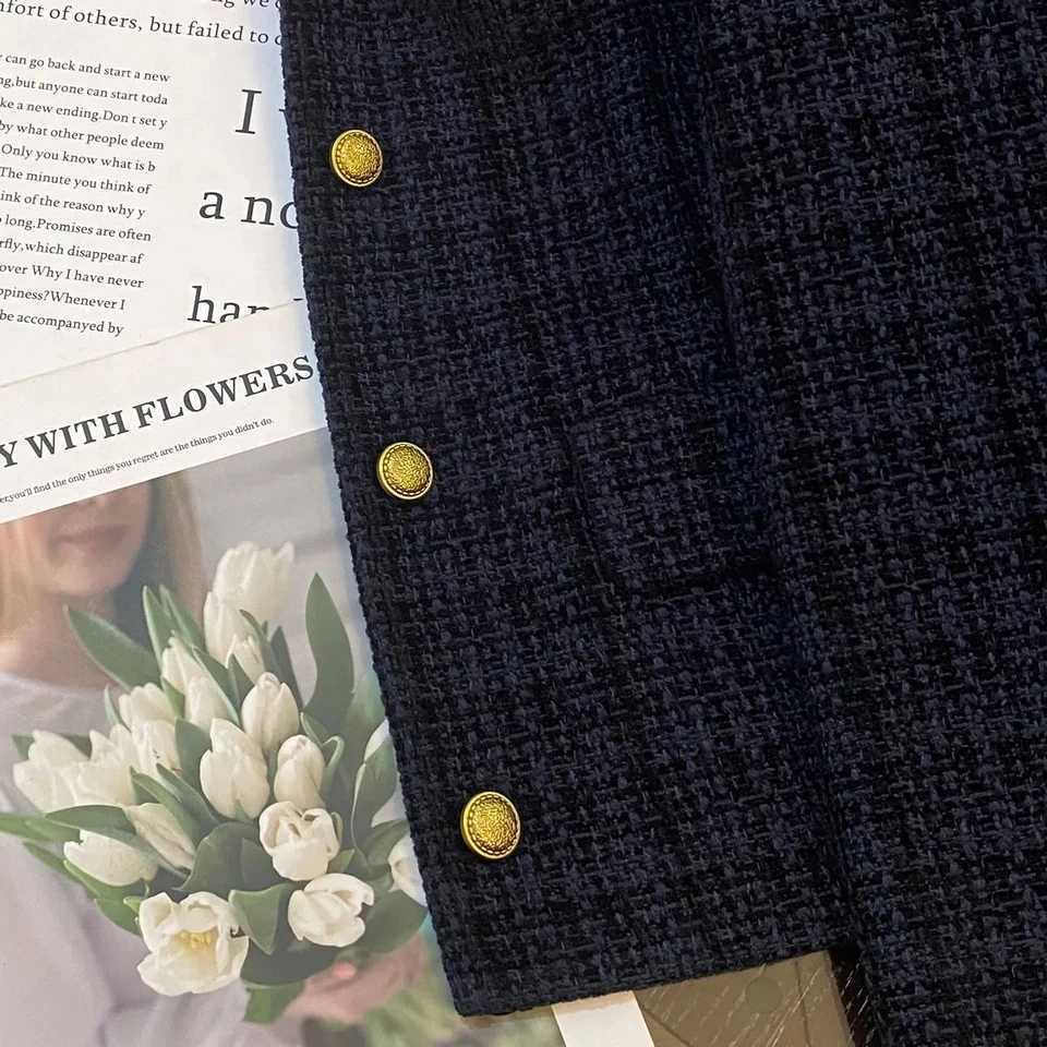 Spring Autumn Women Navy Suits Jacket New Fashion Casual Lined Short Coat Ladies Xiaoxiangfeng Blazer OutwearT260310