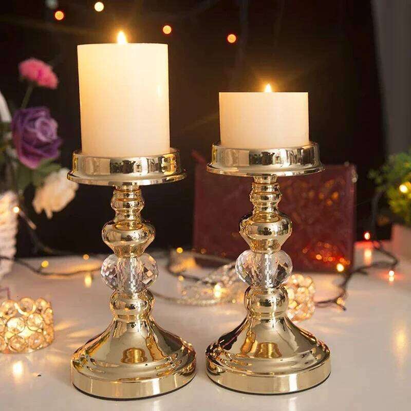 PEANDIM European Golden Crystal Candle Holders Church Decorative Candlestick Romantic Wedding Party Candelabros Decoration H260310