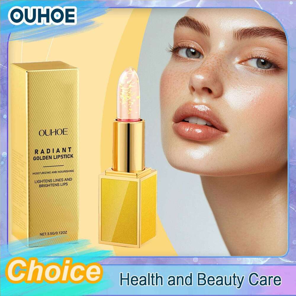 Gold Foil Lipstick Color Changing Long Lasting Moisturizing Natural Waterproof Crack Dry Removal Glossy Shine Lip Gloss Z260310