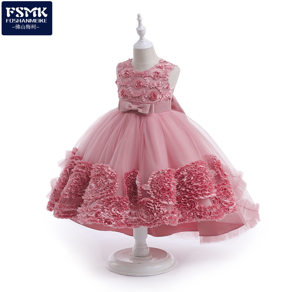 Children's piano performance costume, flower girl puff-petalled flower wedding dress, elegant little model fashion show trailing skirt, girl's formal dress Z250926