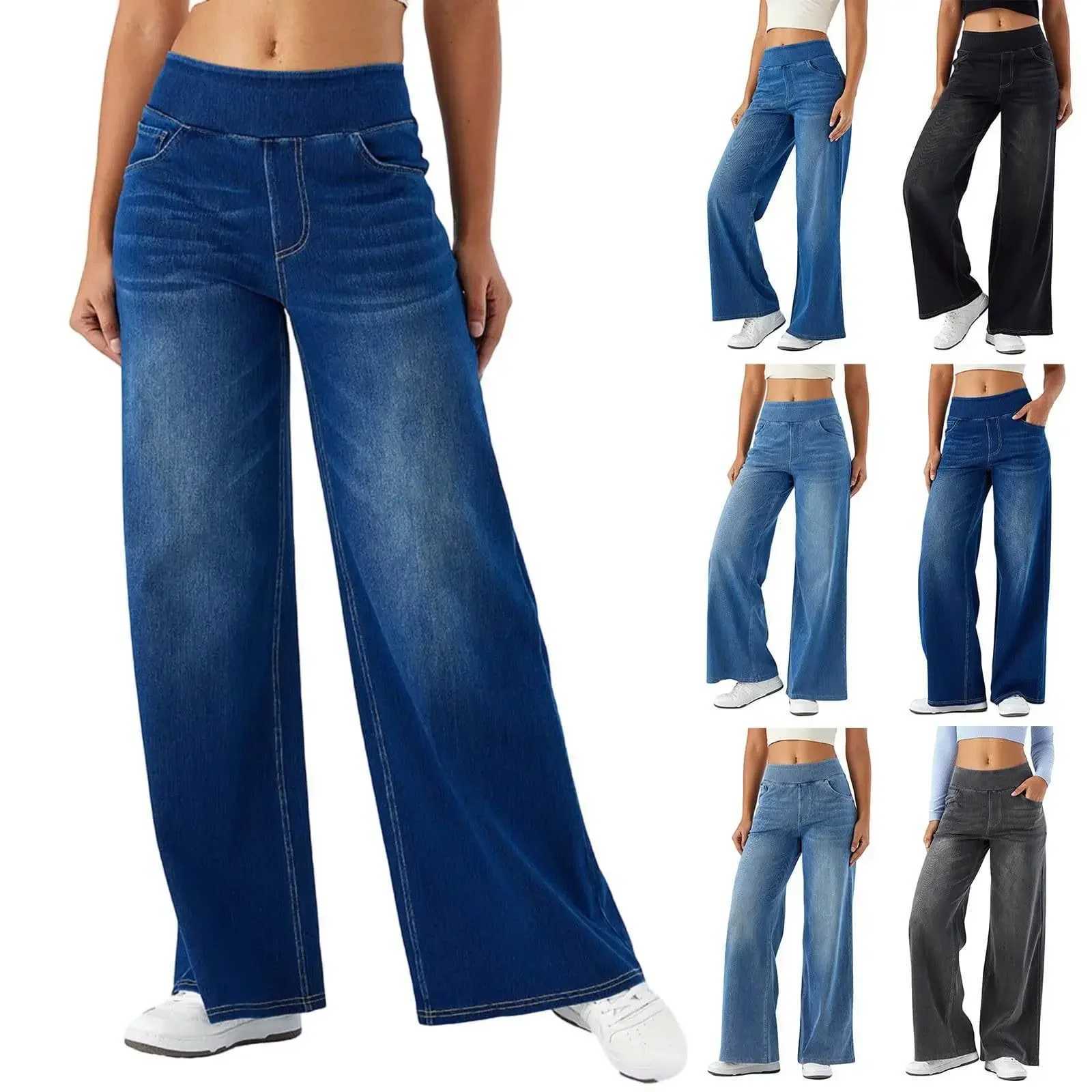 Women Jeans Denim Pant Wide Leg Long Pants Y2k Streetwear Elastic Waist Straight Trousers Elegant Mom Jeans Temperament Casual M260310