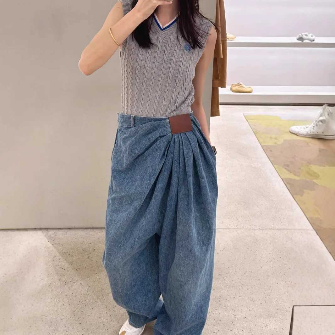 Plus Size American Wide Leg Denim Jeans Women Fashionable Drapey Floor-Length Pants Spring Summer New Design Loose Fit Trousers M260310