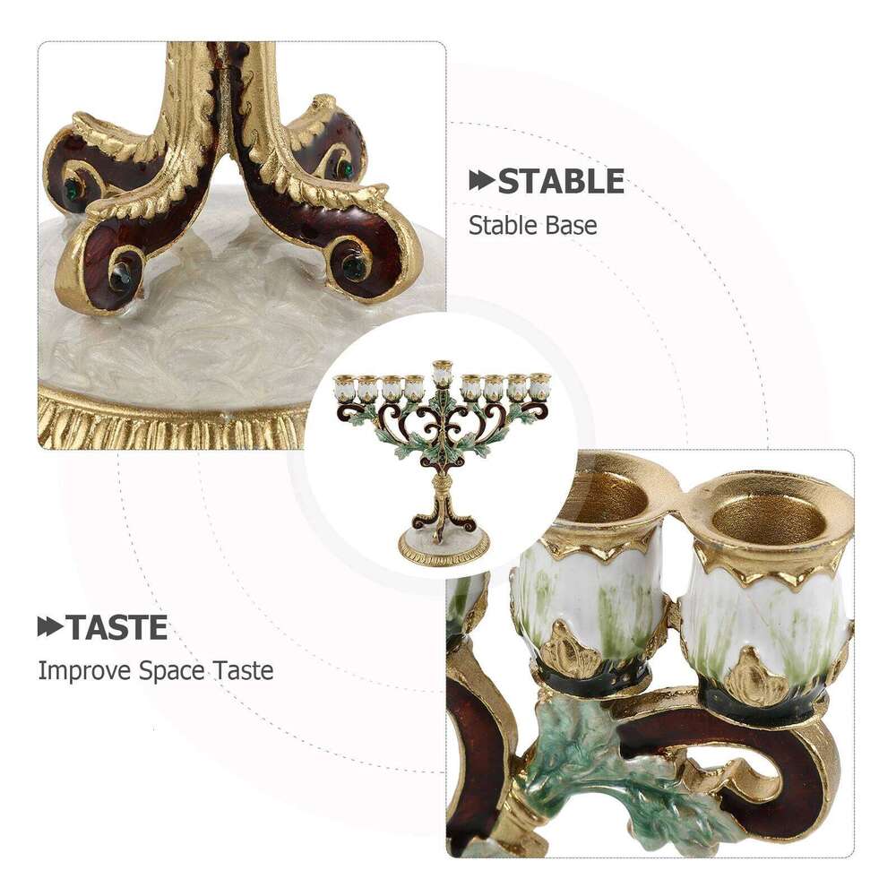 European-style Hanukkah Pillar Enamel Alloy Decorative Candlestick Ornament Menorah 9 Branch Candle Holder Luxury H260310
