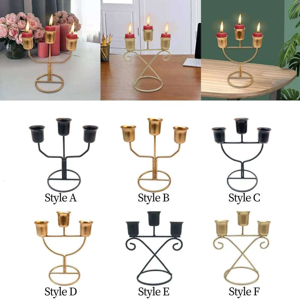 3 Arms Candle Holder Iron Modern Creative Candleholder Centerpiece for Party Living Room Holiday Dining Table Decoration H260310