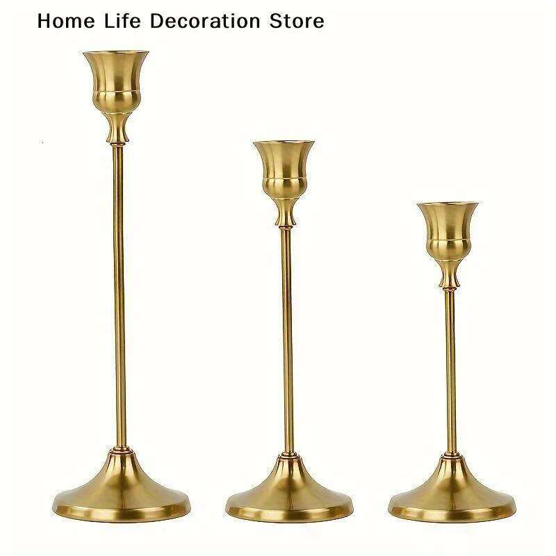 3pcs/set Vintage Elegant Metal Aluminum Tabletop Candle Holders, Suitable For Wedding Valentine's Day, Home And Hotel Decoration H260310