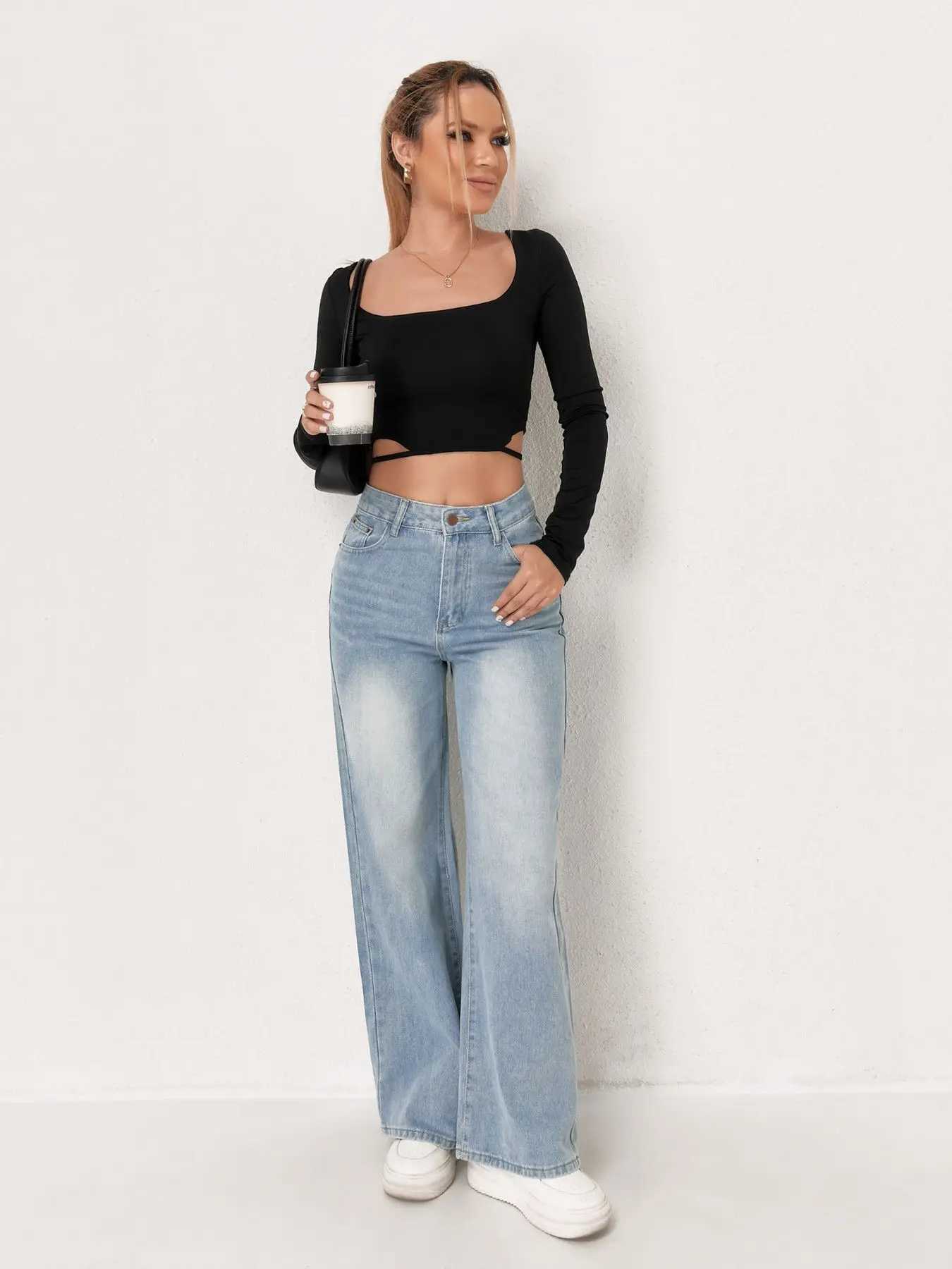 European and N Trend Washed Blue Wide Leg Jeans Women Jeans Women Comfortable Fashion All-matching Trend Jeans M260310