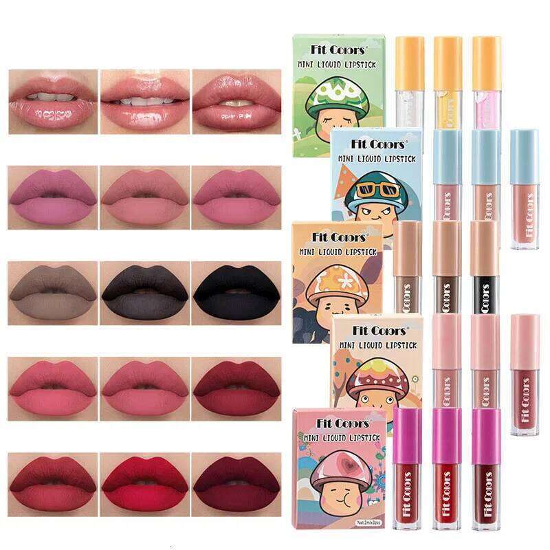 Cute Lipstick 3pcs/set Velvet Matte Waterproof Red Nude Black Stick Tint Makeup Mini Gloss Kit Plumping Lip Oil Set Z260310