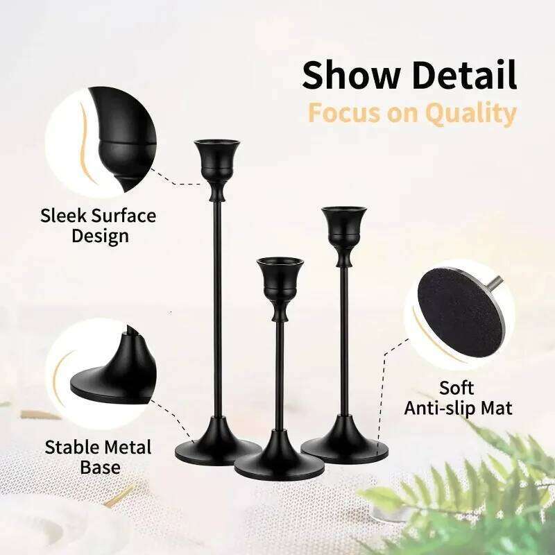 Vintage Elegant Metal Aluminum Set of 3 Tabletop Candle Holders, Suitable for Wedding Anniversary, Home and Hotel Decoration H260310