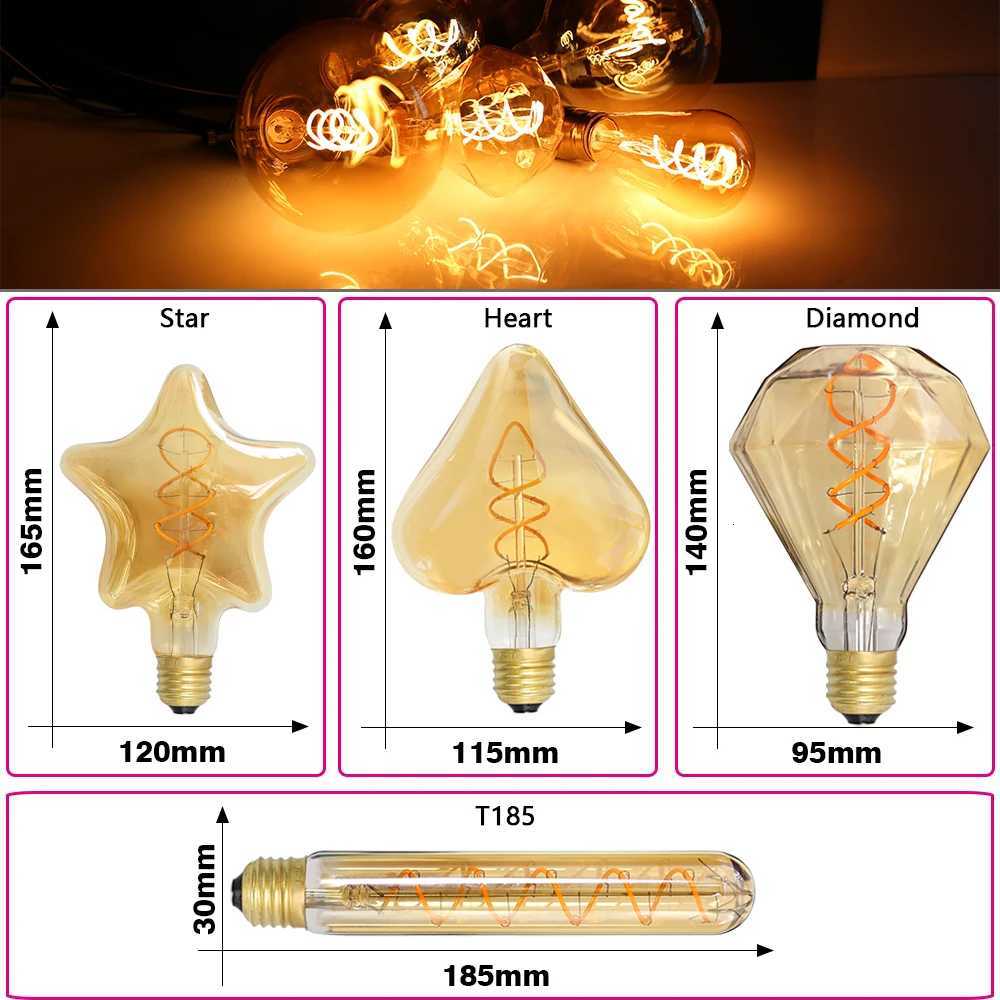 2PCS/Lot Retro Edison LED Light Bulb E14 E27 Vintage LED Bulb 220V 4W C35 A60 T45 ST64 G80 G95 G125 Led Lighting Edison Lamp H260310