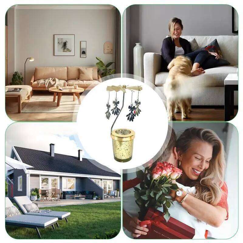 Rotating Candlestick Spinning Aromatherapy Stand Stainless Decorative Carousel Candle Holder For Valentine's Day Elegance H260310