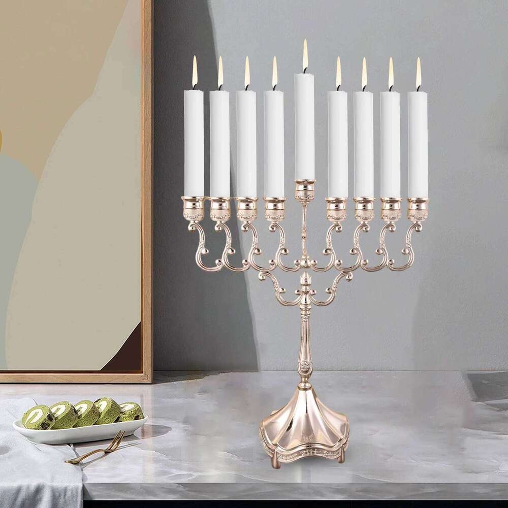 9 Branches Holder Tabletop Candelabrum Candle Stands Hanukkah Menorah for Christmas Party Wedding Home Decor Gift H260310