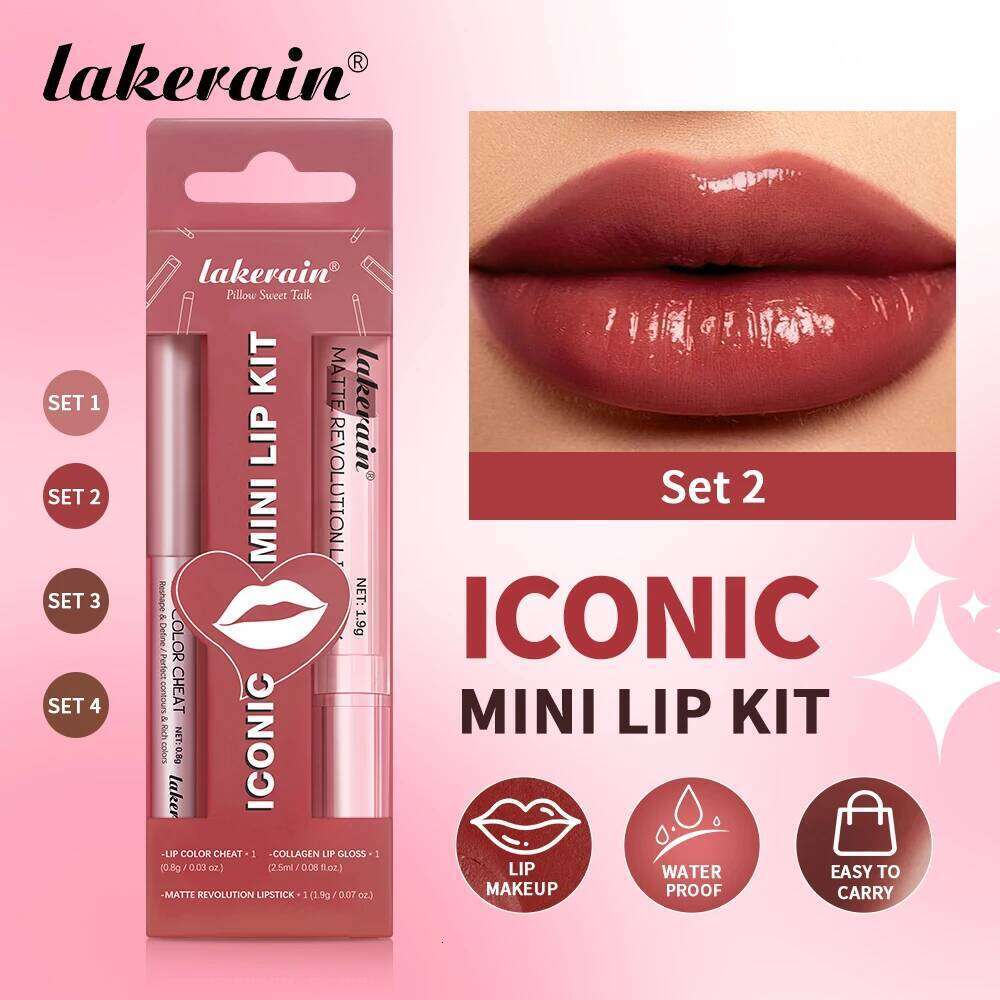 lakerain 3pcs mini matte lipstick+lip gloss+lip liner precise outline three-dimensional lip plumping lipstick set Z260310