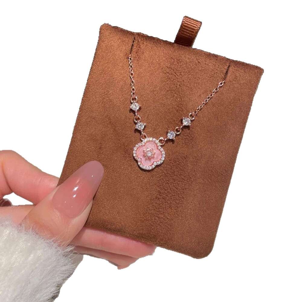 Korean Style Hot-Selling Niche High-End Pink Flower Sparkling Diamond Bracelet for Women Elegant Fashion Exquisite Necklace Set