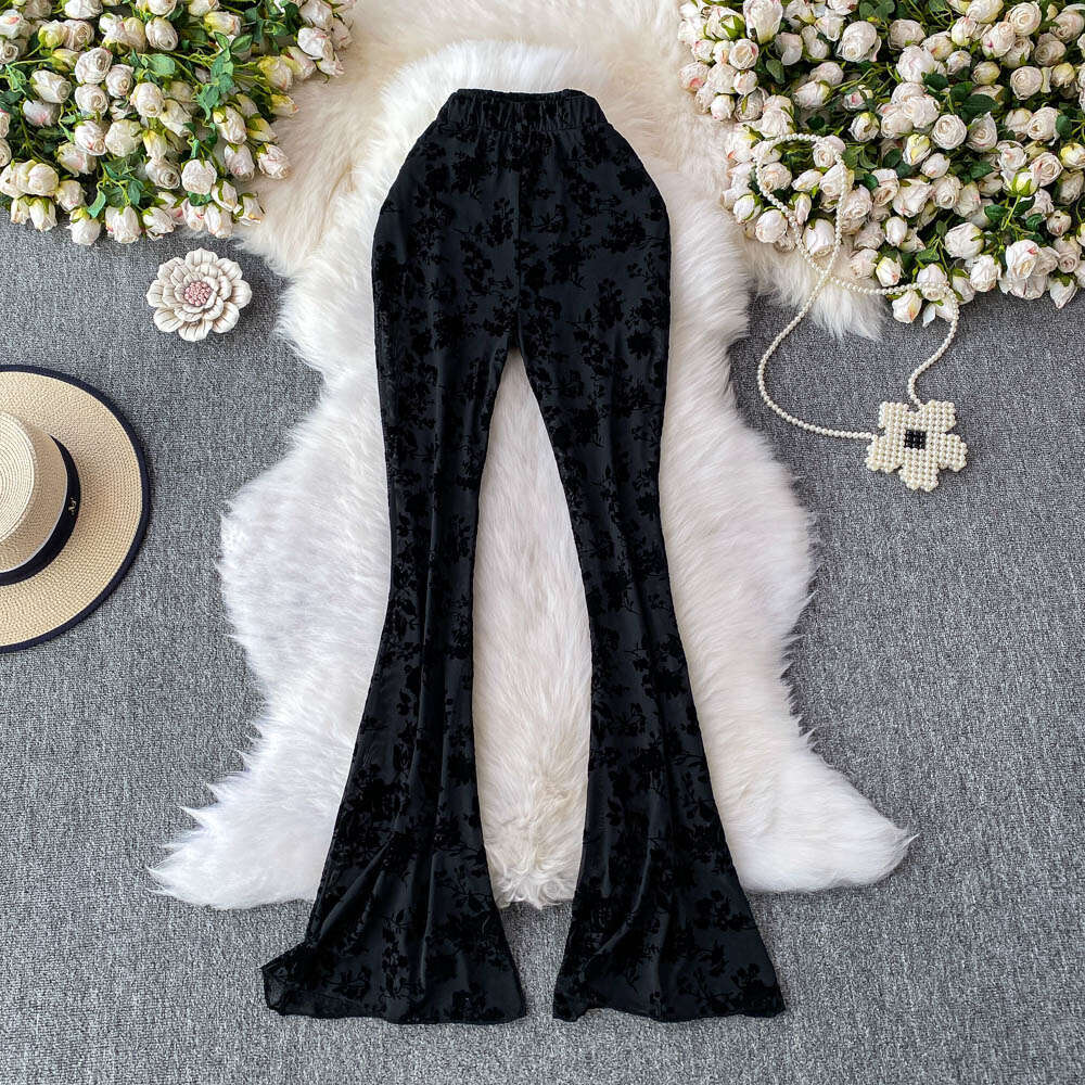 European and American spicy girl style printed long 2026 new high waisted slim fit women's casual bell bottom pants