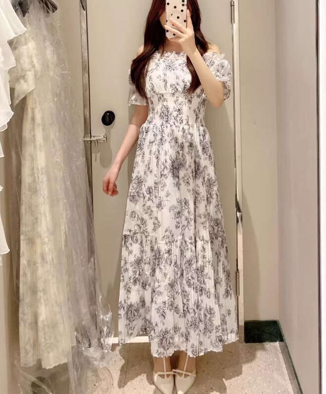 2026 Spring/Summer New Designer Fashion Single Shoulder Off Shoulder Ruffle Printed Women's Hundred Fold Skirt
