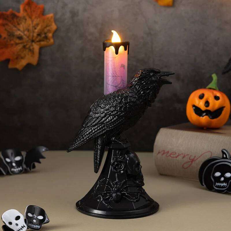 Black Crow Statue Candlestick Halloween Supplies Candle Home Desk Lamp Horror Theme Festival Party Decoration H260310