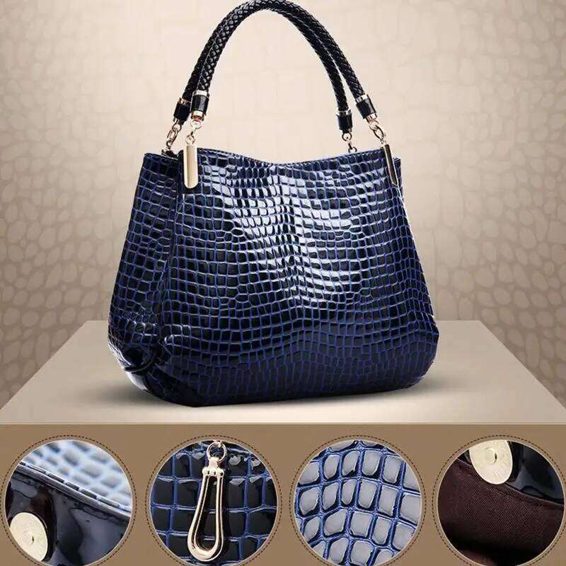 Large Capacity Tote Daily Commute Women's Shoulder Bag Crocodile Print Bright Face Handbag Shopping XJ260310