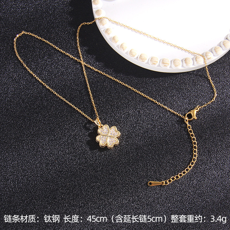 Luxury Brand Designer Jewelry Luxury Brand Designer Jewelry Zircon Double-Sided Four-Leaf Clover Necklace For Women, Ins-Style, Niche Design, High-End