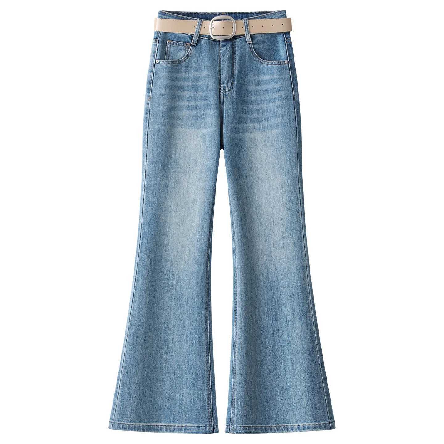 ZJYT Flare Jeans for Women Elegant Spring 2026 High Waist Light Blue White Denim Pants Trousers Lady Casual Bottoms Female M260310