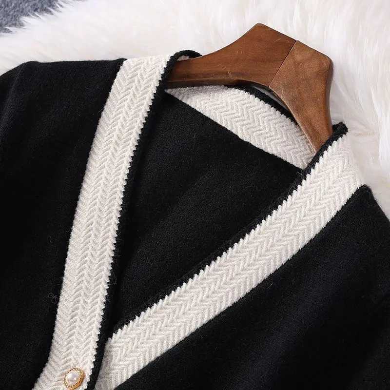 Xiaoxiangfeng Knitwear Outfits Womens Spring Autumn Fashion Knitted Cardigan Wide Leg Pants Two Piece Set Sweater Trousers SuitT260310