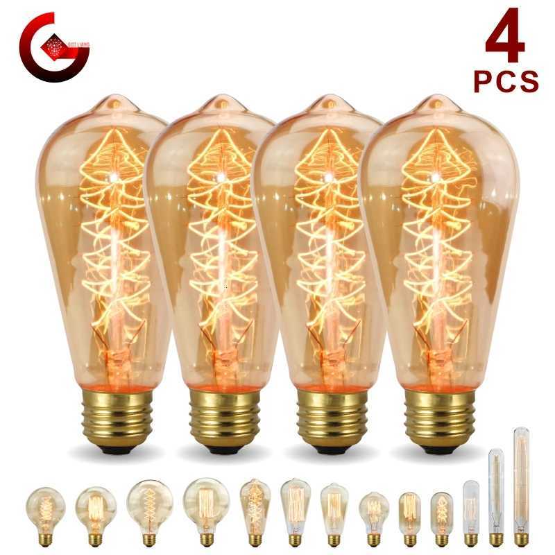 4pcs Retro Edison Bulb E27 220V 40W Light Bulb A60 ST64 T10 T45 T185 G80 G95 Filament Vintage Ampoule Incandescent Spiral Lamp H260310
