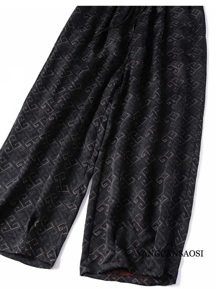 Breathable Cool 100 Natural Mulberry Silk Jacquard Gambiered Guangdong Gauze Elastic Waist Womens Loose Fashion Harun PantsT260310