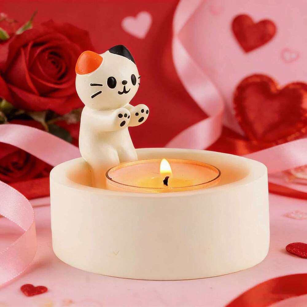 Cute Cartoon Cat Warming Paws Holder, Kitten Tea Light Candle Holder Ornaments Valentines Day Gifts H260310
